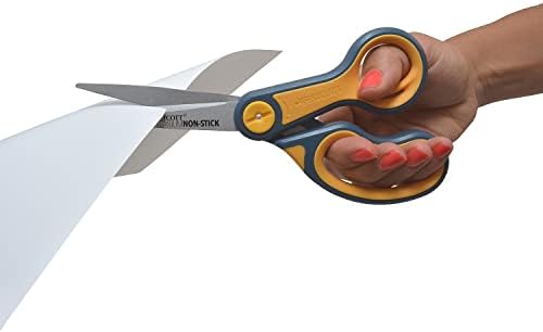 Westcott 8-Inch Non-Stick Titanium Scissors For Office and Home - Glide Adjust Technology - Grey/Yellow Craft, Fabric Scissors - 1 Pack