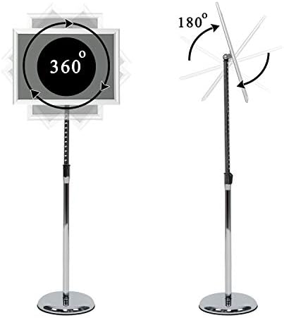 Pedestal Poster Stand, Adjustable Aluminum 11 x 17 Floor Standing Holder for Vertical and Horizontal View Sign Display, Silver