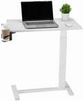 VEVOR Overbed Table, Over Bed Table with Wheels Adjustable Height, Mobile Hospital Bed Table, Rolling Laptop Desk with Fixed Top & Cup Holder, Portable Over Bed Desk for Home, Office, Study, White