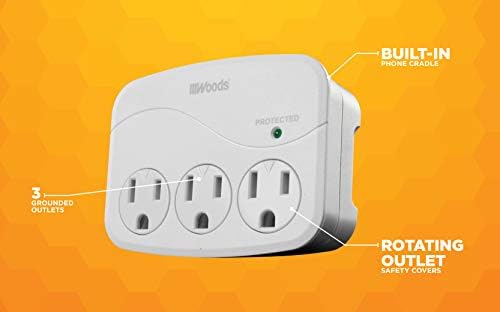 Southwire Woods Surge Protector - 3 Power Outlets - 1000J Electrical Overload Protection - Slim Design - Space Saving Surge Protector - Indoor Use