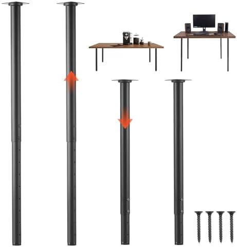 VEVOR Adjustable Table Legs, 24-40 in Round Steel Furniture Legs, 1200 lbs Max Load Heavy Duty, Quick Installation, Ideal for Home Office Desk DIY, Coffee Dinner Bar Tables, Workbenches, 4 PCS, Black