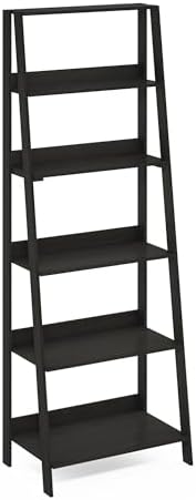 Furinno 6-Tier Ladder Shelf, Black Ladder Book Shelf, Bookcase, Storage Shelves, Storage Rack, for Organization and Storage, Living Room, Home Office, Black Espresso