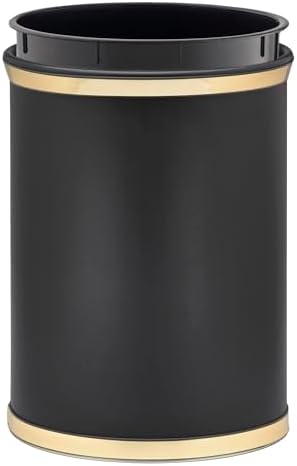 Kraftware Sophisticates Oval Wastebasket with Plastic Liner, Adding Classic Style to The Bathroom and All Other Rooms in The Home or Office, 13 Quart Capacity, Black with Gold Trim