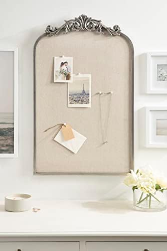 Kate and Laurel Arendahl Arch Pinboard; Silver; 19 x 31; Framed Arched Ornate Vintage Pinboard for Unique Display; Organization; and Decor Options
