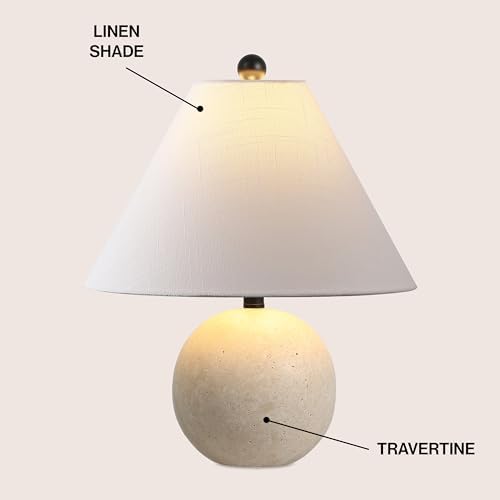 JONATHAN Y Liza 16" Modern Travertine Stone Bedside Table Lamp, Beige