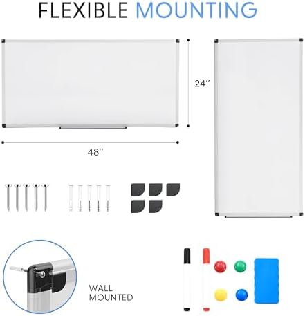Simple Deluxe Magnetic Dry Erase Board 48" x 24" Whiteboard, 1 Dry Eraser & 2 Multicolor Markers & 4 Magnetic Pins, Silver Reinforced Aluminum Frame for Home, School, Office