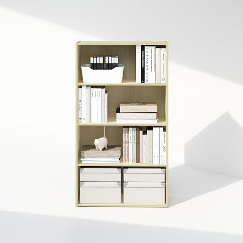 Furinno Simple Book Shelf, 4-Tier Bookshelf, Bookcase with Open Shelf, 9.4 x 23.6 x 41.7, for Living Room, Bedroom, Home Office, Steam Beech