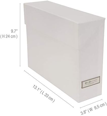 Bigso Lovisa Fiberboard Label Frame 12 File Storage Box | Document Organizer for Important Paperwork | Durable Hanging File Box with a Flip Top Lid & Metal Label Window | 3.7” x 13” x 9.4” | White