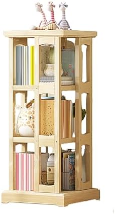 GAMAK Rotating Bookshelf 360 Display 4 Tier Floor Standing Bookcase Small Book Shelf Stand on Wheels Kids Bookshelf and Storage Rack for Small Space (Size : Pine, Color : Three)