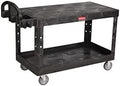 Rubbermaid Commercial Products 2-Shelf Utility/Service Cart, Large, Black, Flat Shelves, Ergonomic Handle, for Warehouse/Garage/Cleaning/Manufacturing