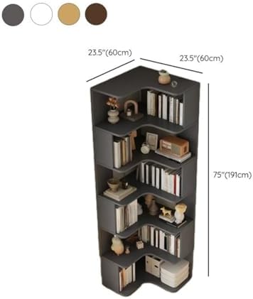 Vertical L-Shape Storage with Open Back 6 Shelves Corner Bookshelf Wood Floor Rack Student Integrated Wall Bookcase Corner Cabinet Multi-Layer Storage Cabinet Grey 24" L x 24" W x 75" H