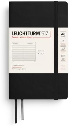LEUCHTTURM1917 - Notebook Softcover Pocket A6-123 Numbered Pages for Writing and Journaling (Ruled, Black)