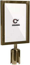 Crowd Control Warehouse Stanchion Sign Frame, 8.5x11 Vertical, Satin Brass