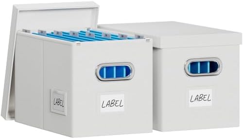 FHSQX 2Pack File Box with Lid,White,14 x 9.3 x 10.9 in | File Organizer Box, Portable Hanging File Box, Decorative Filing Storage Boxes, For Office & Home File Cabinet