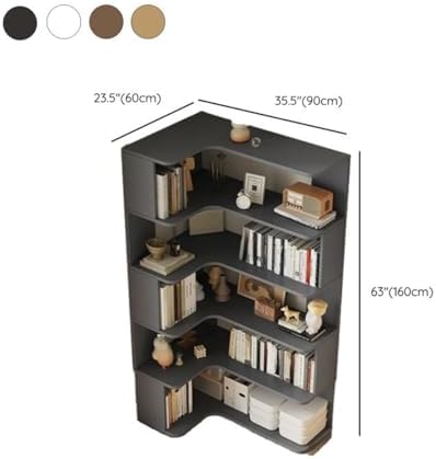 Vertical Lumber Wall Corner with 6 Shelves/5 Shelves & Closed Back Bookshelf Rack Floor Student Corner Cabinet Wall Multi-Layer Storage Cabinet Bookcase White 24" L x 35" W x 63" H