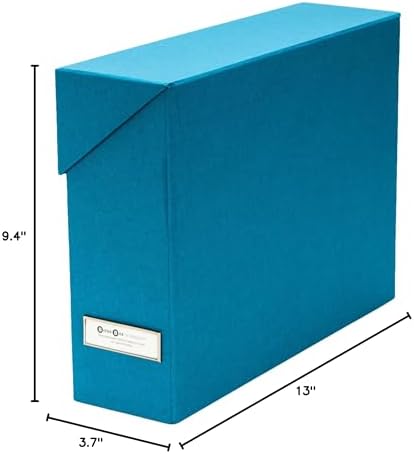 Bigso Lovisa Fiberboard Label Frame 12 File Storage Box | Document Organizer for Important Paperwork | Durable Hanging File Box with a Flip Top Lid & Metal Label Window | 3.7” x 13” x 9.4” | Turquoise