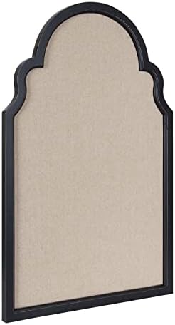 Kate and Laurel Hogan Farmhouse Framed Arch Fabric Pinboard; 24 x 36; Black; Decorative Bulletin Board with Moroccan Arch and Linen Fabric Pinning Surface for Wall