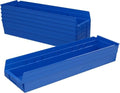 Akro-Mils 30164 Heavy Duty Plastic Shelf Bins, 24"x 6.5"x 4", Blue, 6-Pk