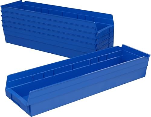 Akro-Mils 30164 Heavy Duty Plastic Shelf Bins, 24"x 6.5"x 4", Blue, 6-Pk