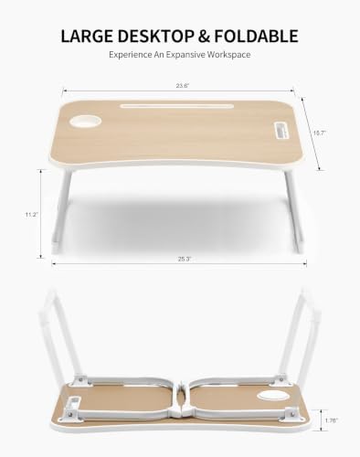 ZEAPTAC Foldable Lap Desk, Bed Desk, Bed Table & Laptop Stand w/Cup Holder