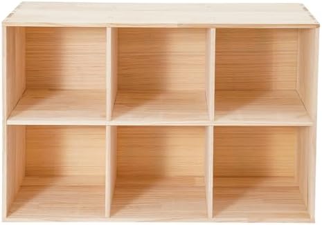 6 Cube Storage Organizer, Open Shelf Bookcase, Solid Wood Bookshelf with 3 Storage Bins, Vertical or Horizontal Book Shelf for Bedroom, Living Room, Office