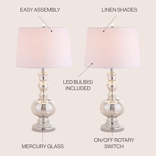 JONATHAN Y Genie 28.5" Glass Table Lamp, Mercury Silver, Set of 2