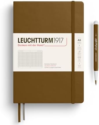 LEUCHTTURM1917 - Notebook Hardcover Medium A5-251 Numbered Pages for Writing and Journaling - Thinking Ahead (Squared Paper, Spice Brown)