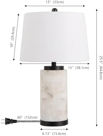 JONATHAN Y Eliza 25.5" Alabaster 2-Light Table Lamp, White/Black