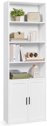 VASAGLE 6-Tier Bookshelf with Doors, 23.6 x 9.4 x 68.9 Inches