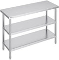 VEVOR Stainless Steel Food Prep Table, 18 x 48 x 34 Inch Commercial Kitchen Worktable, with 2 Adjustable Undershelf, Heavy Duty Prep Tables Metal Work Table for BBQ, Kitchen, Home, and Garage