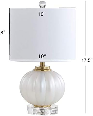 JONATHAN Y Pearl Glass Bedside Table Lamp Ribbed 17.5", White/Brass Gold