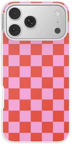 PopSockets iPhone 17 Pro Max Phone Case with MagSafe- to-Go Wrap | Magnetic, Wireless Charging, Camera & Drop Protection, Checkered, Red, Textured