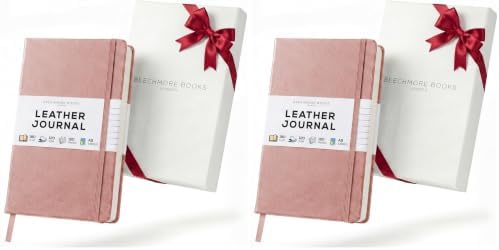 BEECHMORE BOOKS Premium Lined Leather Journal for Men & Women, 5" x 8" (A5) Thick 120gsm Ivory Cream Paper Notebook, Hardcover Vegan Leather Personal Diary, With Gift Box (Rose Wood) (Pack of 2)