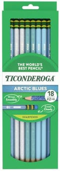 Ticonderoga Wood-Cased Pencils Pre-Sharpened, Arctic Blues, 18 Count | Ideal for writing, drawing, schoolwork, classrooms and office use