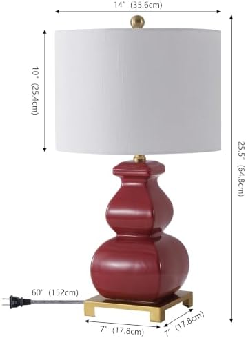 JONATHAN Y Vienna 25.5" Classic Red Ceramic Gourd Table Lamp, Brass Base