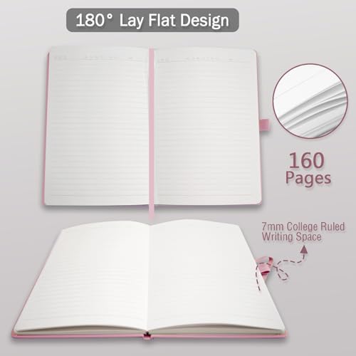 Heture Hardcover Notebooks, A5 Lined Journals Notebook for Writing 160 Pages, 8.2 x 5.5 inch, Classic Ruled Notebooks for College/Work/Travel (Pink, 1 Pack)