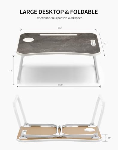 ZEAPTAC Foldable Lap Desk, Bed Desk, Bed Table & Laptop Stand w/Cup Holder