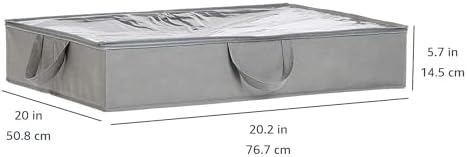 Amazon Basics Under Bed Storage Bags for Clothes, Blankets and Linens, Foldable Fabric Containers with Clear Window and Handles, 30.2" x 20" x 5.7", Gray, 2-Pack