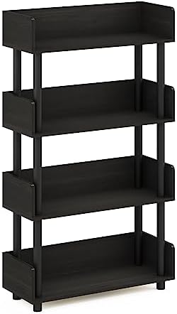 Furinno Turn-N-Tube 4-Tier Black Storage Shelves with Side Panels, Book Shelf, Display Shelf, for Organization and Storage, Living Room, Home Office, Black Espresso
