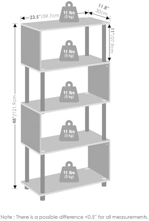 Furinno Reed 5-Tier Geometric Book Shelf with Open Shelf, Espresso