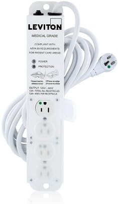 Leviton Medical Grade Surge Protective Power Strip, 15-Amp, 125-Volt, 4-Outlets, 15-Feet Cord Length, 5304M-1S5