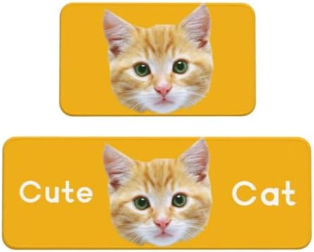 Custom Kitchen Mat 2 Sets, Personalized Absorbent Rugs for Countertop Office Home, Non Slip Carpet Add Photo Text Logo Indoor Outdoor Decor Doormat