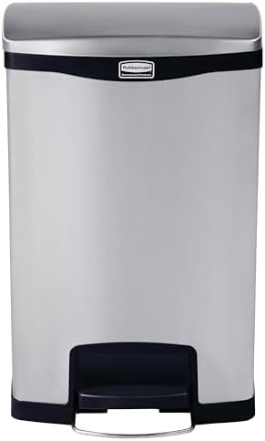 Rubbermaid Commercial Products Impressions Metal Step On Trash Can, Front Step, 13 GAL, Stainless Steel Black, Indoor for Hospitals/Office Spaces/Restaurants