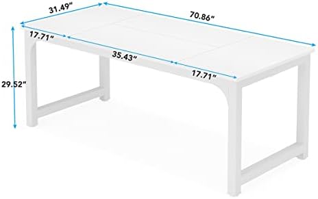 Tribesigns Modern Computer Desk, 70.8 x 31.5 inch Large Office Desk Computer Table Study Writing Desk Workstation for Home Office, White Metal Frame