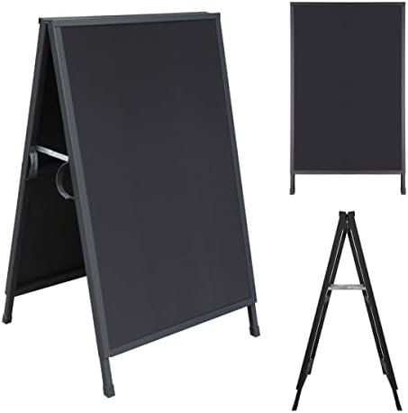 Pionites Heavy Duty Slide-in Folding A Frame Sign Sidewalk Sign 24x 36 Inch Steel Metal Double-Side Pavement sign Corrugated Plastic Poster (1, Black, 24''X36'''(Plastic Backing include))