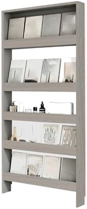 LINLIUA Behind the Door Bookshelf, 5 Shelf Behind Door Shelves with Storage, Space-Saving Wall Mount Narrow Bookcase Cabinet for Living Room Bedroom