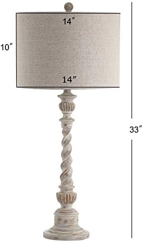 JONATHAN Y Regent Rustic Table Lamp 33" Resin Wood-Look, White Wash
