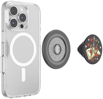 PopSockets Phone Grip for MagSafe with Kickstand, Magnetic Stand, Swappable Top, Secure Hold for iPhone MagSafe Cases, Phone & Tablet Grip - Sterling Blade Book