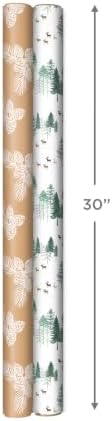 Hallmark Christmas Wrapping Paper, 2 Rolls (Pine Cones on Kraft, Trees)