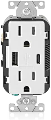 Leviton 18W USB Type-A/C in-Wall Charger with 15A Tamper-Resistant Outlet, USB Charger for Smartphones, Not for Laptops, T5638-W, White